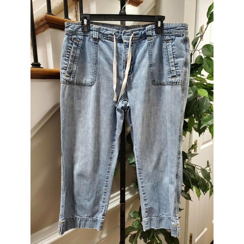Old Navy Women Solid Blue Denim Cotton Mid Rise Straight Leg Jeans Pant Size 14